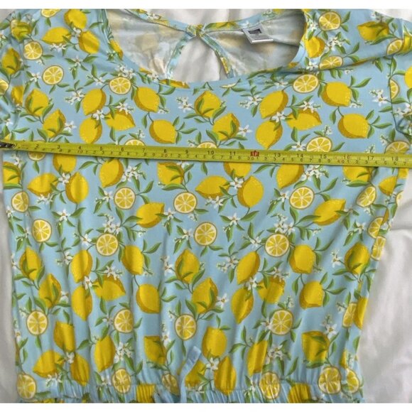Alex’s Lemonade Blue Sz Medium Rayon Romper Pockets Beach Holiday Lounge Citrus - Picture 4 of 10